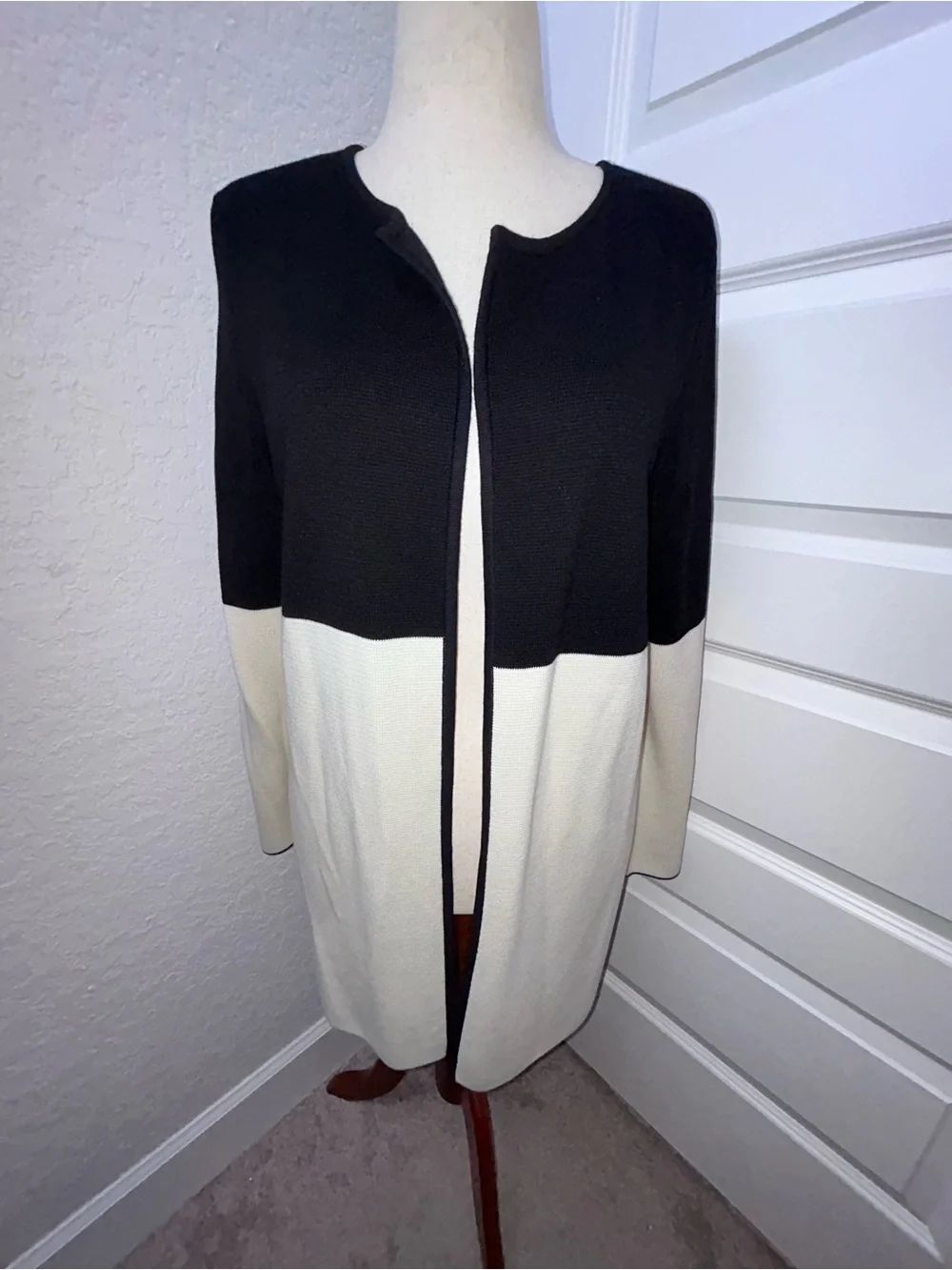 Talbots Color-block Longline Open Front Cotton Blend Cardigan Sweater